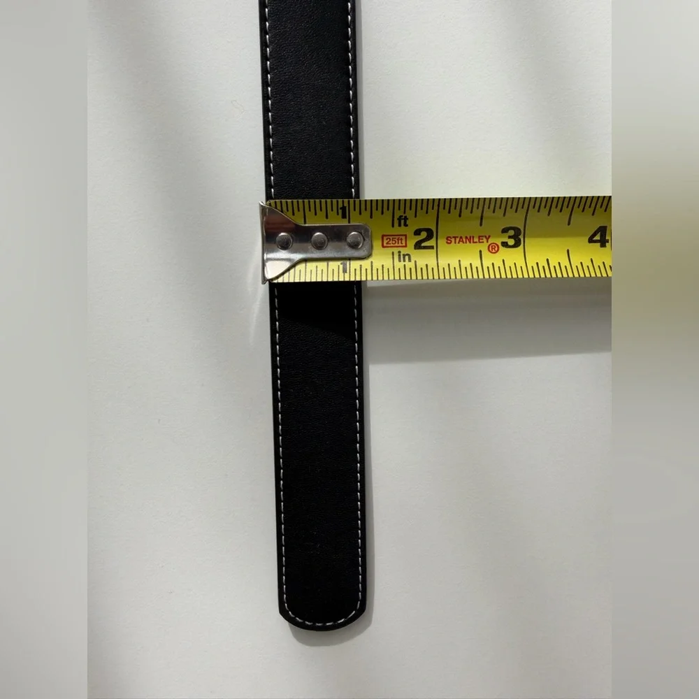 Max Mara Studio Black Vegan Leather Black Belt Gold Hardware Contrast Stitch